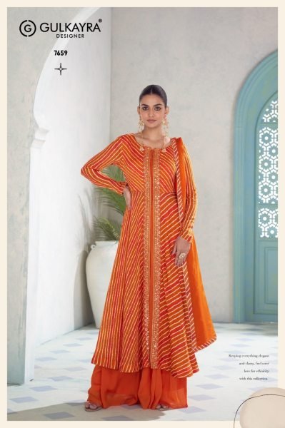 Gulkayra Orange Designer Real Chinon 3 Piece Suit with Digital and Embroidery Work at Wholesale Rate Designer Plazzo Salwar Suits Wholesale