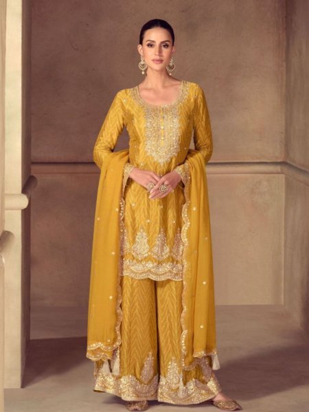 Gulkayra Sonika Chinon Suit Wedding Wear Sharara Catalog 3Pc Designer Plazzo Salwar Suits Wholesale