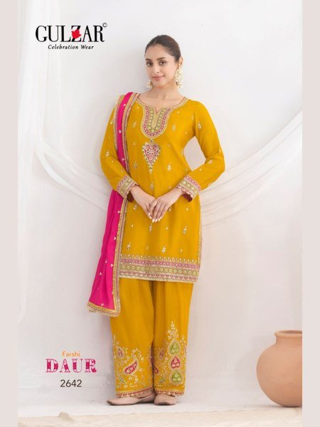 Gulzar Daur Yellow Fully Stitch Embroidered Salwar Suit for Celebration Wear Salwar Kameez