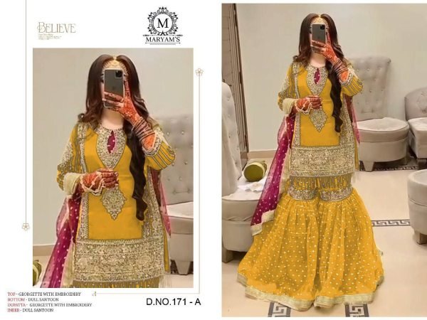 Yellow Georgette Sharara Pakistani Style Embroidered Elegance Pakistani Suits Wholesale