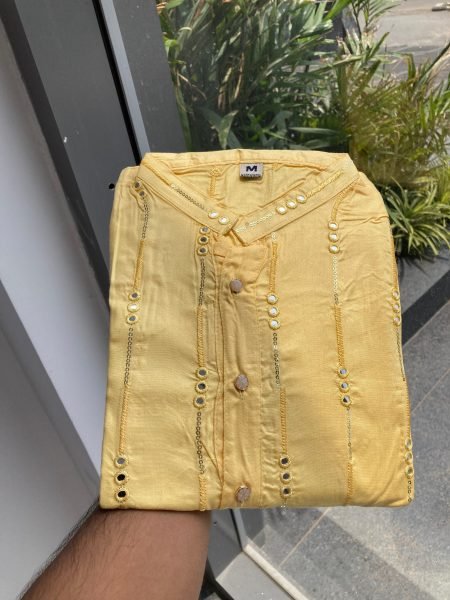 Haldi Radiance Rayon Kurta Yellow Embroidered Outfit for Mehndi & Ceremony Wear Kurta Pajama Wholesale