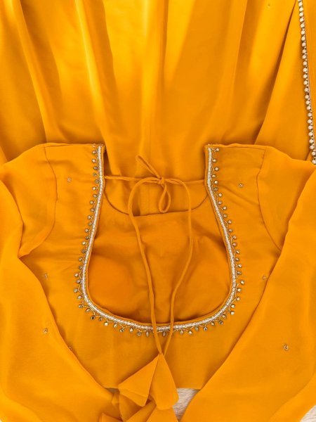 Haldi Special  Faux Georgette Handwork Anarkali Set with Cotton Pant   Moti Lace Dupatta For Women  Georgette Kurti 