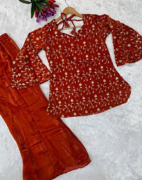 Haldi Special Fendy Silk Party Wear Palazzo Set With Thread and Embroidery Work For Woman Ready To Wear Collection