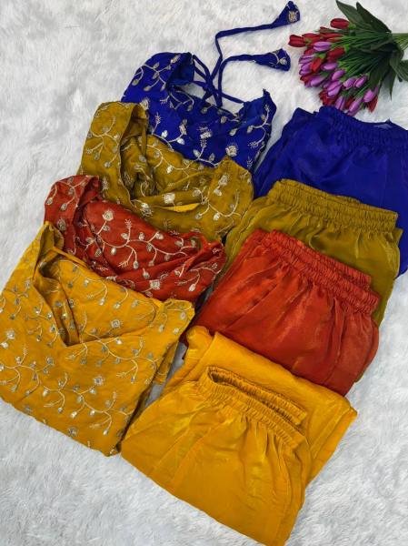 Haldi Special Fendy Silk Party Wear Palazzo Set With Thread and Embroidery Work For Woman Ready To Wear Collection