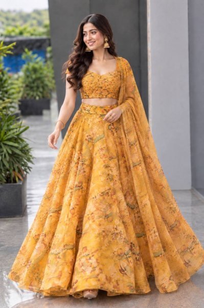 Haldi Special Yellow Organza Digital Printed Lehenga Choli with Sequin Work Designer Lehenga Choli