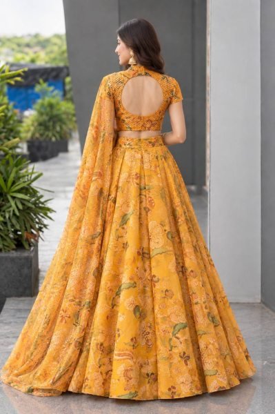 Haldi Special Yellow Organza Digital Printed Lehenga Choli with Sequin Work Designer Lehenga Choli
