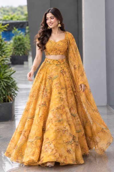 Haldi Special Yellow Organza Digital Printed Lehenga Choli with Sequin Work Designer Lehenga Choli