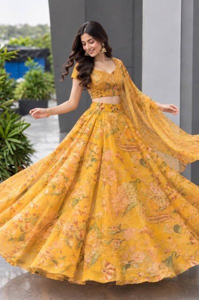 Haldi Special Yellow Organza Digital Printed Lehenga Choli with Sequin Work Designer Lehenga Choli