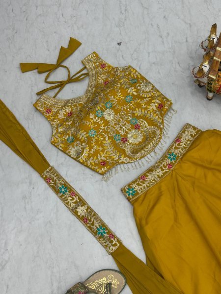 Haldi Special Yellow Georgette Palazzo Set with Embroidered Blouse Celebration Ready Ready To Wear Collection