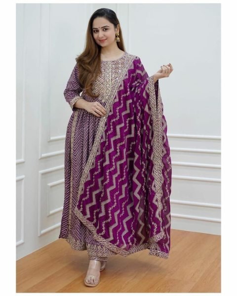 Hand Block Print Long Naira Cut Rayon Kurti Set 3 Piece Kurti Set