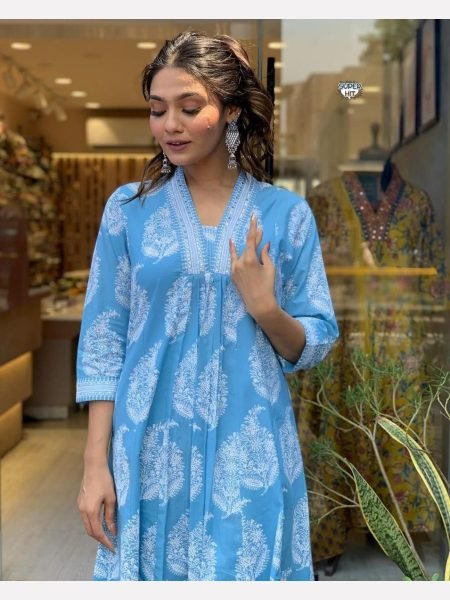 Hand Work Super Hit Design Cotton Kurti 3pc Set  3 Piece Kurti Set