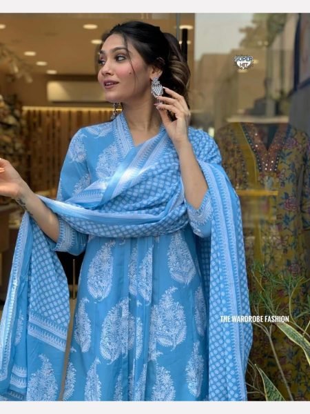 Hand Work Super Hit Design Cotton Kurti 3pc Set  3 Piece Kurti Set