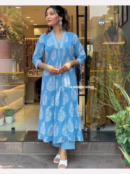 Hand Work Super Hit Design Cotton Kurti 3pc Set  3 Piece Kurti Set