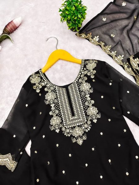 Handcrafted Black Girls Palazzo Suit with Dupatta for Wedding and Party Wear Girls Wear