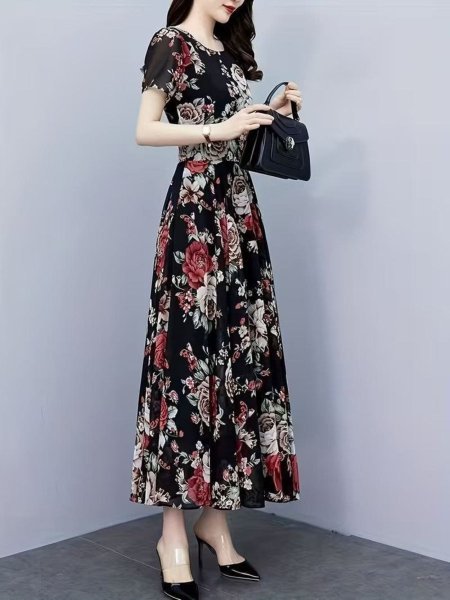 Handcrafted Black Women Chiffon Maxi Dress for Casual and Party Wear 