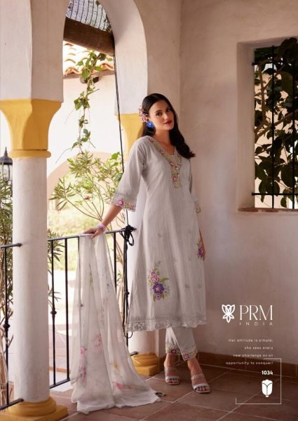 Handcrafted Grey Pure Cotton Suit Set with Fully Stitched Pant and Organza Printed Dupatta Pakistani Suits Wholesale