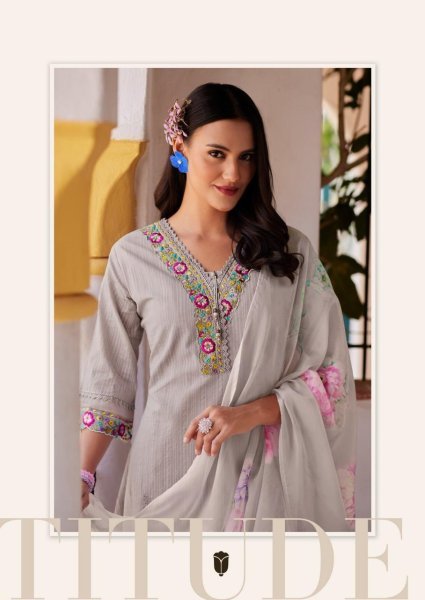 Handcrafted Grey Pure Cotton Suit Set with Fully Stitched Pant and Organza Printed Dupatta Pakistani Suits Wholesale