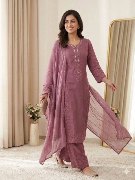 Handcrafted Mirror Work Kurti Set with Embroidered Organza Dupatta Ready To Wear Collection