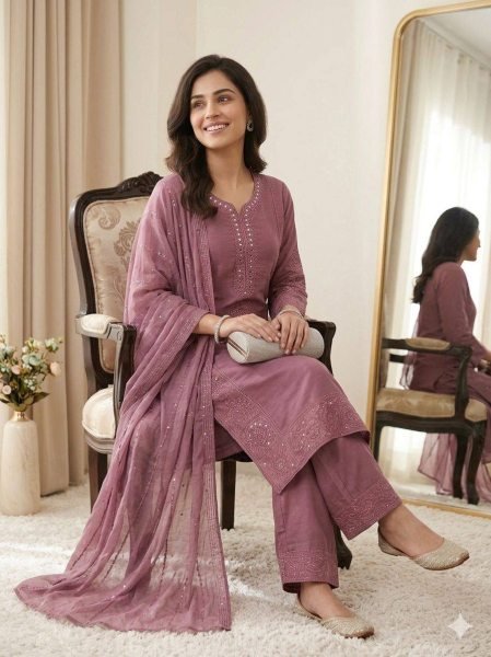 Handcrafted Mirror Work Kurti Set with Embroidered Organza Dupatta Ready To Wear Collection