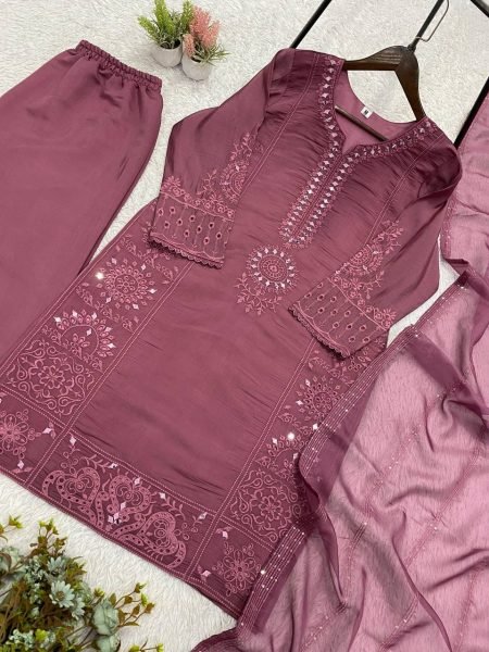Handcrafted Mirror Work Kurti Set with Embroidered Organza Dupatta Ready To Wear Collection