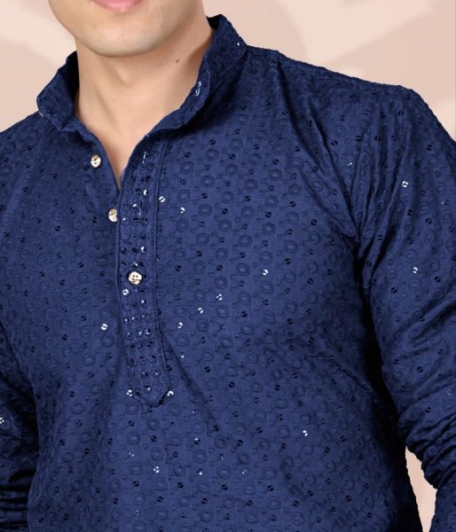 Handcrafted Navy Blue New Arrival Cotton Embroidery Kurta for Men at Wholesale Price Kurta Pajama Wholesale