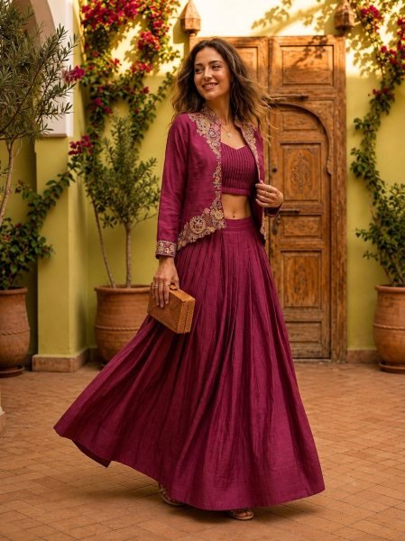 Handcrafted Onion Pink Designer Zazu Silk Lehenga with Embroidered Jacket Designer Lehenga Choli