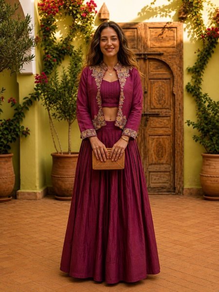 Handcrafted Onion Pink Designer Zazu Silk Lehenga with Embroidered Jacket Designer Lehenga Choli
