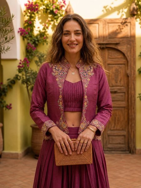 Handcrafted Onion Pink Designer Zazu Silk Lehenga with Embroidered Jacket Designer Lehenga Choli