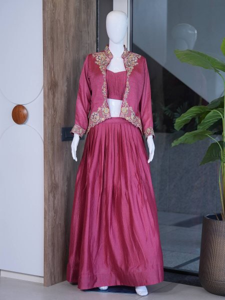 Handcrafted Onion Pink Designer Zazu Silk Lehenga with Embroidered Jacket Designer Lehenga Choli