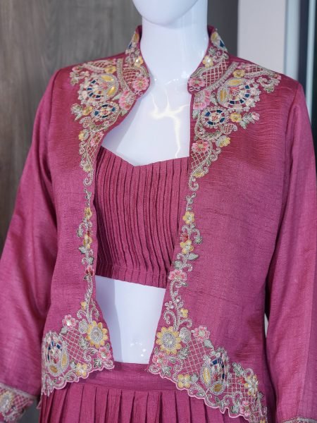 Handcrafted Onion Pink Designer Zazu Silk Lehenga with Embroidered Jacket Designer Lehenga Choli
