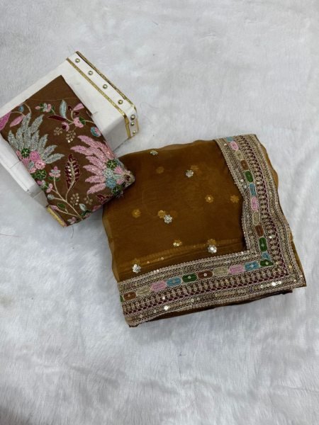 elegant handcrafted organza saree with floral sequin detailing festive pick in multiple color options Organza Sarees Wholesale