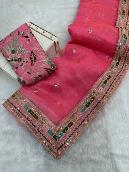 elegant handcrafted organza saree with floral sequin detailing festive pick in multiple color options Organza Sarees Wholesale