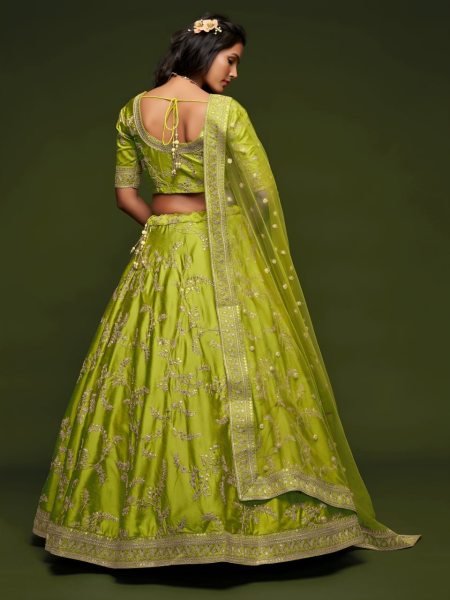 Handcrafted Parrot Green Elegant Party Wear Lehenga Set with Sequins and Dori Work Bridal Lehenga Choli