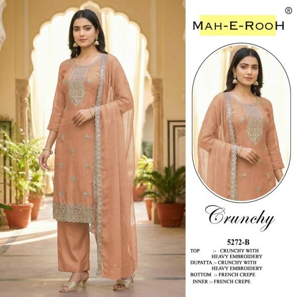 Handcrafted Peach Premium Shaded Party Wear Suit Set with Zarkan Handwork for Women Embroidery Suits Wholesale