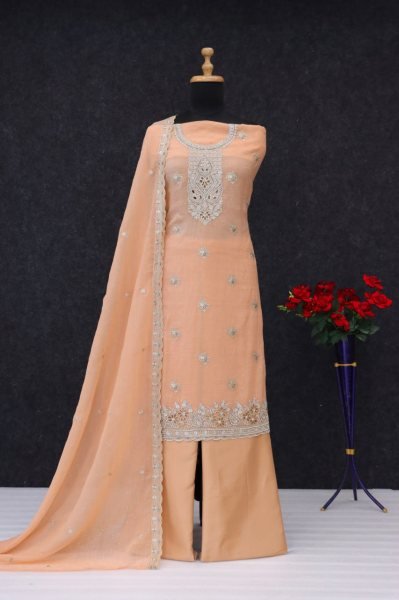 Handcrafted Peach Premium Shaded Party Wear Suit Set with Zarkan Handwork for Women Embroidery Suits Wholesale