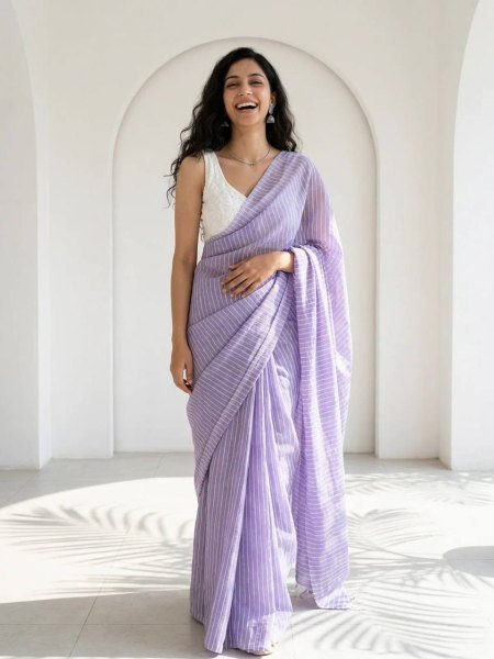 Handcrafted Purple Party Wear Linen Cotton Digital Printed Saree for Women Printed Cotton Sarees Wholesale