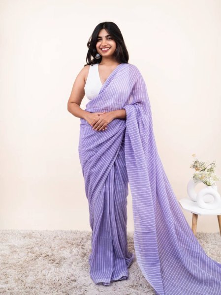 Handcrafted Purple Party Wear Linen Cotton Digital Printed Saree for Women Printed Cotton Sarees Wholesale