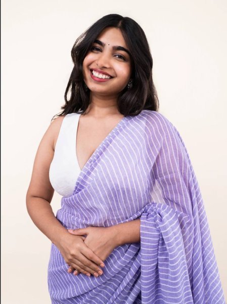 Handcrafted Purple Party Wear Linen Cotton Digital Printed Saree for Women Printed Cotton Sarees Wholesale