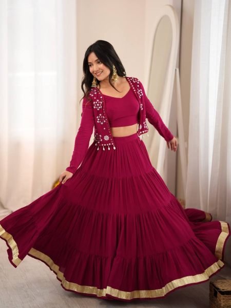 Handcrafted Rani Pink Designer Heavy Rayon Full Stitched Lehenga with Gota Patti Lace  Lehenga