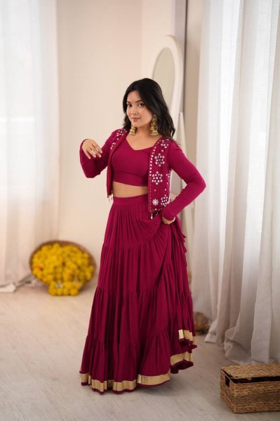 Handcrafted Rani Pink Designer Heavy Rayon Full Stitched Lehenga with Gota Patti Lace Navratri Lehnega Choli