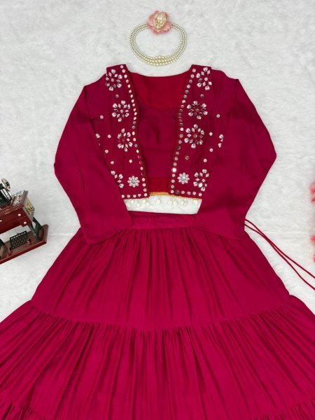Handcrafted Rani Pink Designer Heavy Rayon Full Stitched Lehenga with Gota Patti Lace Navratri Lehnega Choli