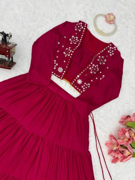 Handcrafted Rani Pink Designer Heavy Rayon Full Stitched Lehenga with Gota Patti Lace Navratri Lehnega Choli
