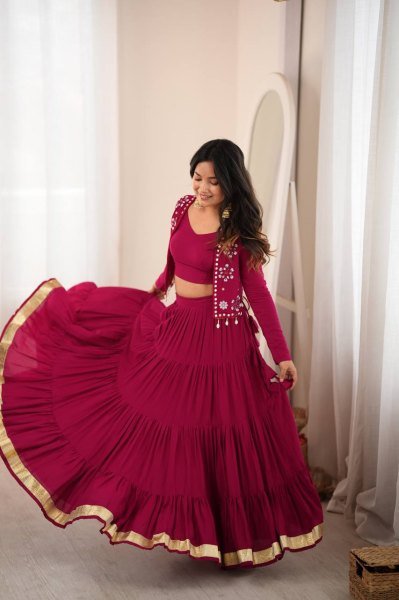 Handcrafted Rani Pink Designer Heavy Rayon Full Stitched Lehenga with Gota Patti Lace Navratri Lehnega Choli