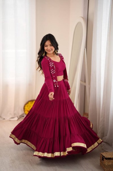 Handcrafted Rani Pink Designer Heavy Rayon Full Stitched Lehenga with Gota Patti Lace Navratri Lehnega Choli