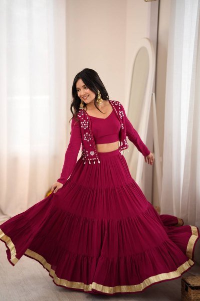 Handcrafted Rani Pink Designer Heavy Rayon Full Stitched Lehenga with Gota Patti Lace Navratri Lehnega Choli