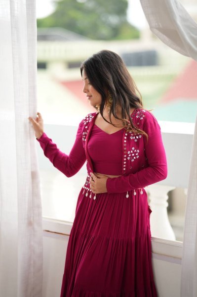 Handcrafted Rani Pink Designer Heavy Rayon Full Stitched Lehenga with Gota Patti Lace Navratri Lehnega Choli