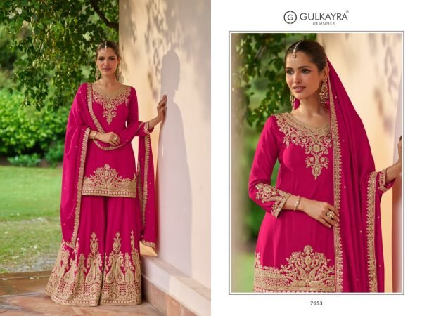 Handcrafted Rani Pink Real Chinon Palazzo Set with Sequins and Hand Mirror Work Designer Plazzo Salwar Suits Wholesale
