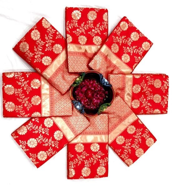 Handcrafted Red Lichi Silk Designer Saree with Exclusive Jacquard Border Blouse Silk Sarees Wholesale