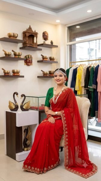 Handcrafted Red Soft Georgette Saree with Sequins Embroidery and Designer Blouse Georgette Sarees Wholesale