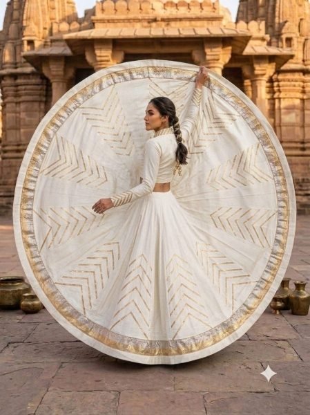 Handcrafted White Pure Rayon Cotton Lehenga with Crepe Lining Design For Navrati Navratri Lehnega Choli
